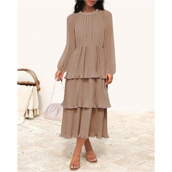 ZESICA Women's 2025 Long Sleeve Crew Neck Ruffle Tiered Layered Chiffon Flowy - Picture 2 of 12